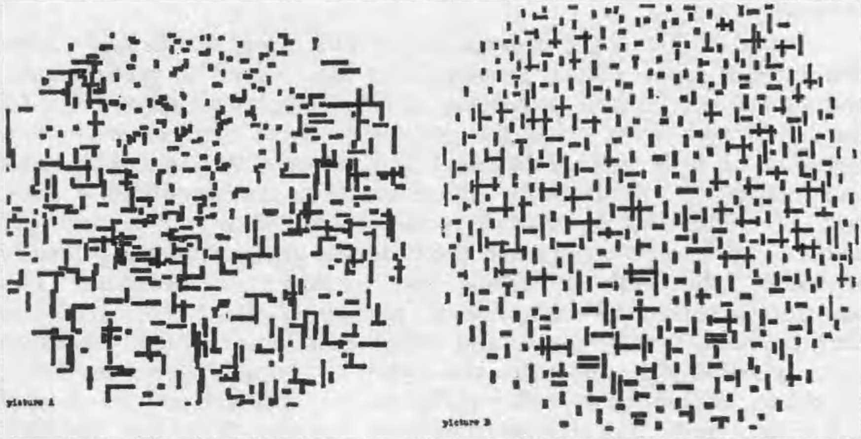 Noll's Computer Composition with Lines next to Mondrian's Composition with Lines